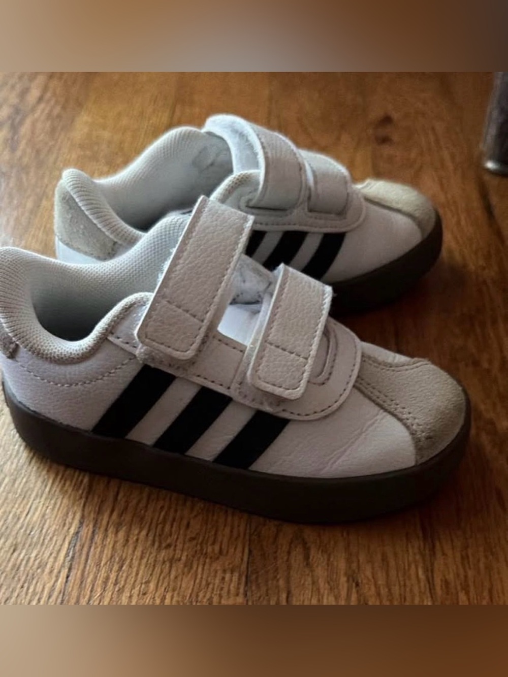 Adidas Kids White & Black Velcro Sneakers